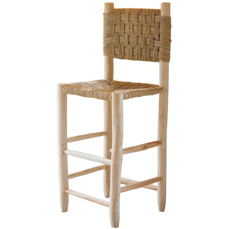 Tabouret de bar bois dossier damier Naturel 40x40x108 cm