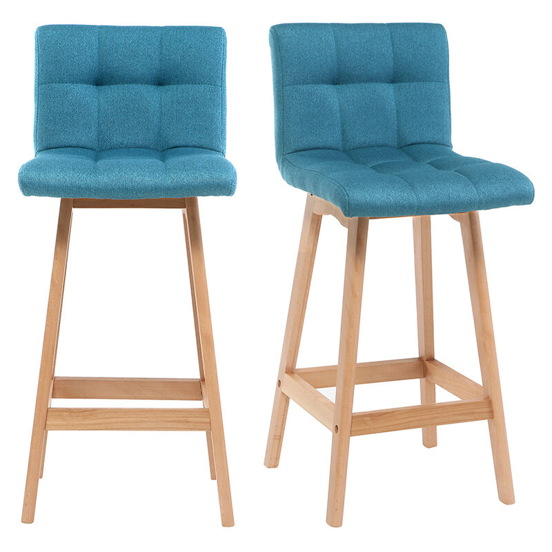 Tabourets de bar bois et bleu canard H65 cm (lot de 2) KLARIS