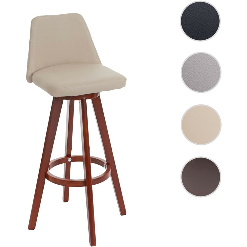Mendler - Tabouret de bar Boras, chaise de comptoir, bois, similicuir, rotatif - crème, pieds foncés