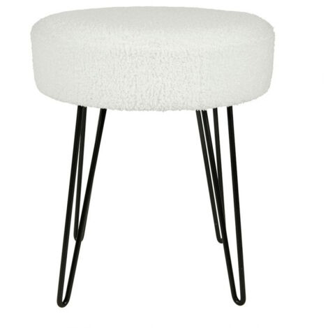Tabouret de bar bouclette blanc – Pieds métal – Hauteur d'assise 39,5 cm – Revêtement polyester cocooning – Style rétro – Ostaria
