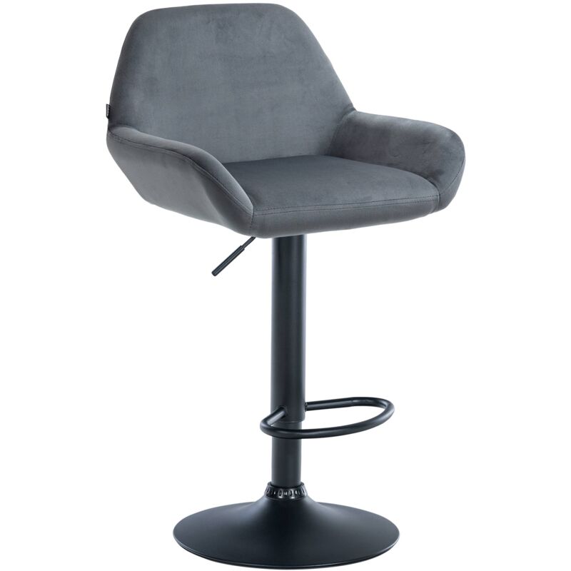 Tabouret de bar Braga Velours avec pied en métal réglable et pivotant Gris foncé Noir