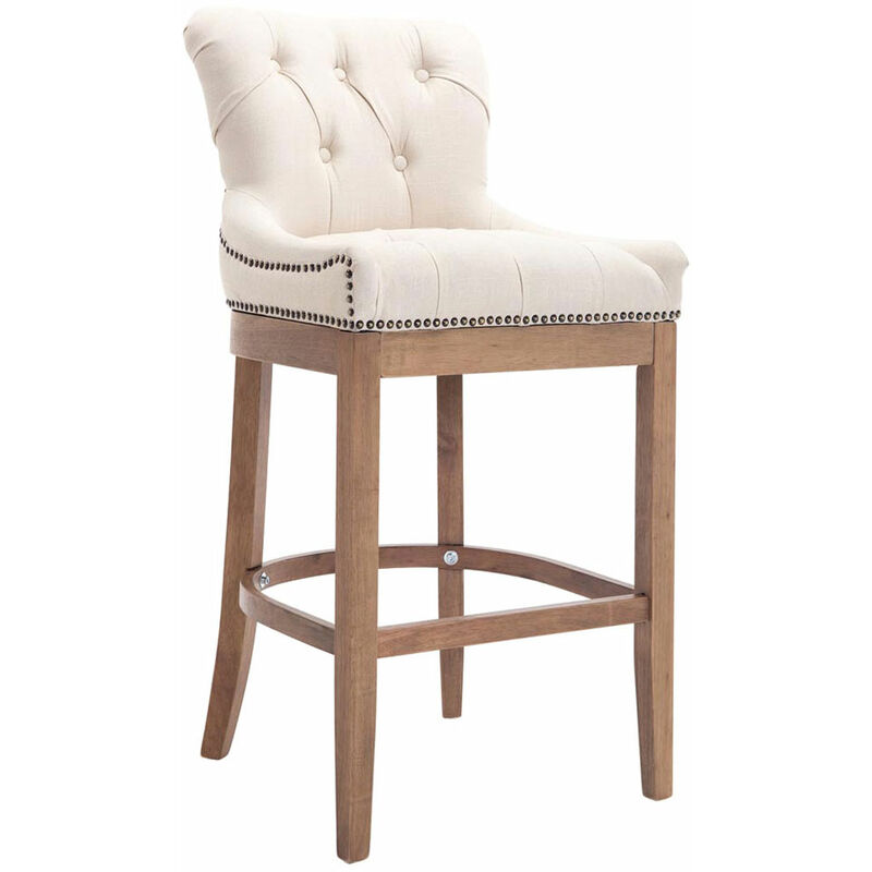 CLP - Tabouret avec cadre en bois clair et siège de tissu avec différentes boutons de couleurs colore : Crème