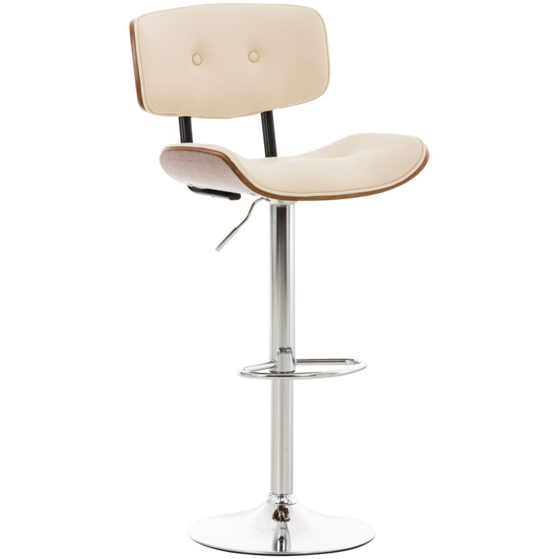 Décoshop26 - Tabouret de bar chaise de bar x1 capitonné en pvc crème et bois couleur noyer pieds en métal chromé 100005374