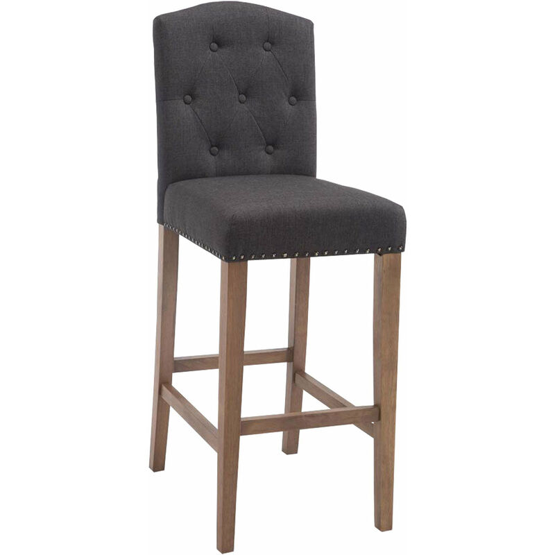 Tabouret de bar chaise haute avec dossier capitonné tissu gris foncé et pieds en bois clair 100000075