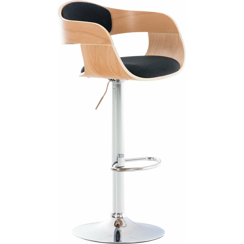 Tabouret de bar chaise haute avec repose-pied design moderne bois et tissu noir 100000677