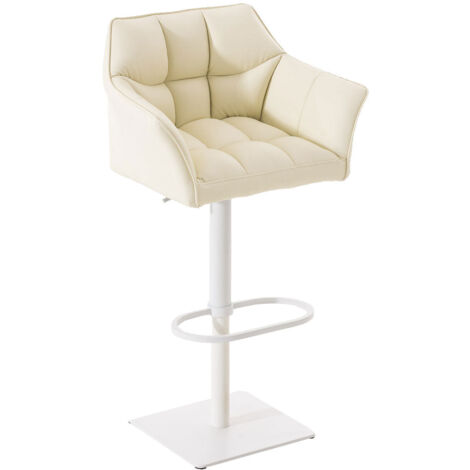 Tabouret de bar chaise haute de comptoir couture carrées assise en PVC crème cadre carré en métal blanc 100004737