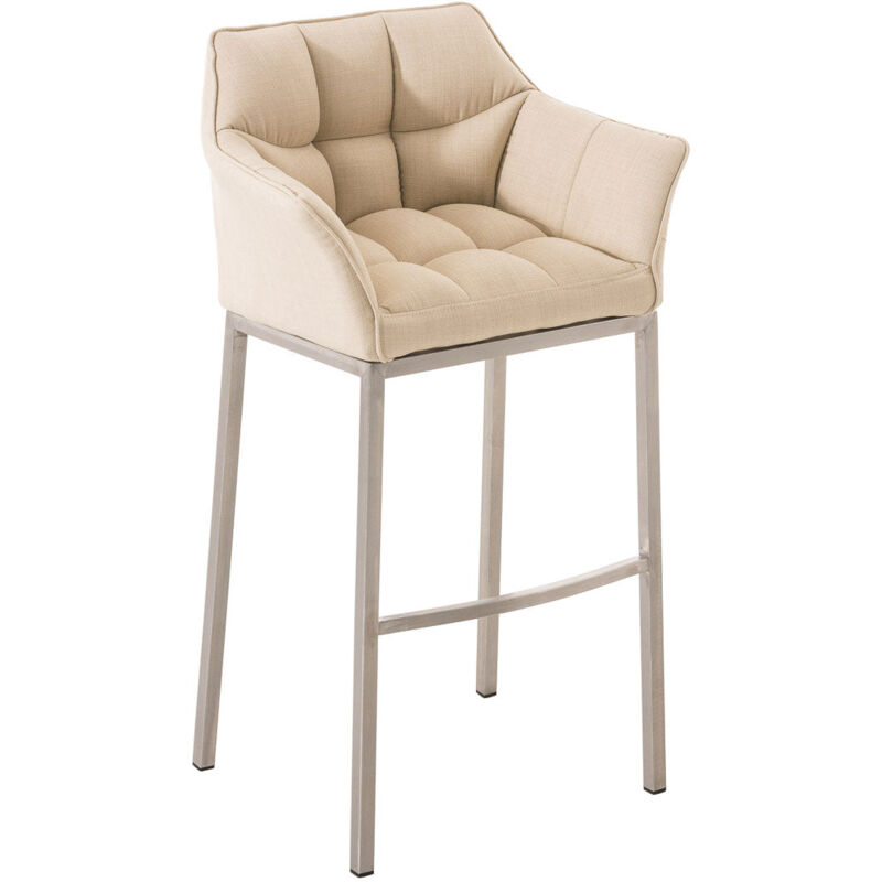 Tabouret de bar chaise haute de comptoir couture carrées assise en tissu crème 4 pieds stables en acier inoxydable 100004720