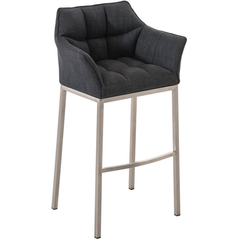 Décoshop26 - Tabouret de bar chaise haute de comptoir couture carrées assise en tissu gris foncé 4 pieds stables en acier inoxydable 100004723
