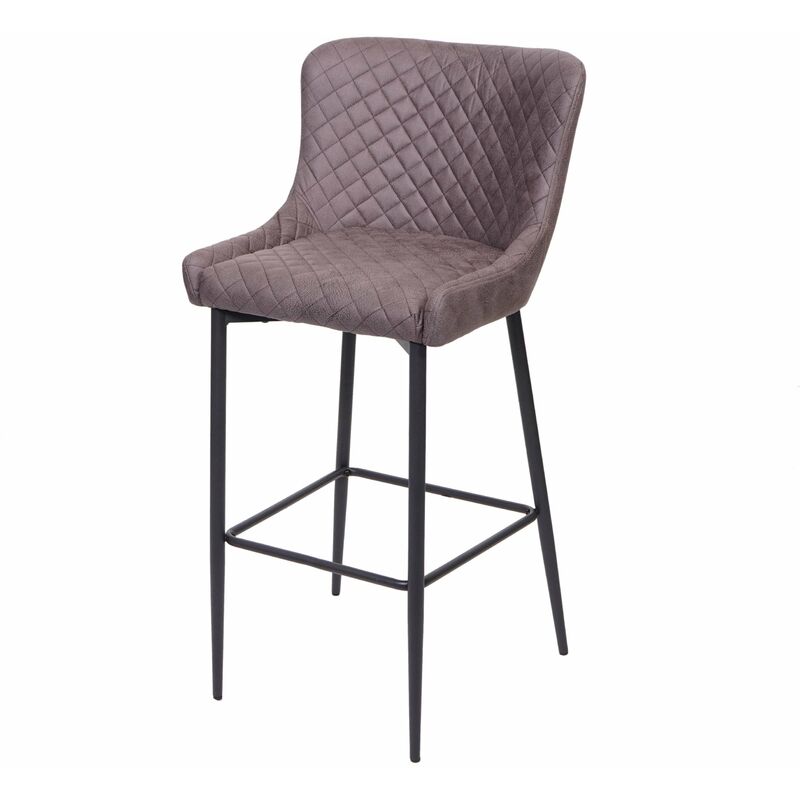 Décoshop26 - Tabouret de bar chaise haute de comptoir en tissu gris foncé design rétro cadre en métal 040001243