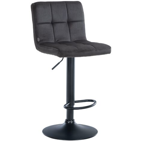 Tabouret de bar chaise haute x 1 avec coutures décoratives carrées assise en velours noir pieds en métal noir 100005334