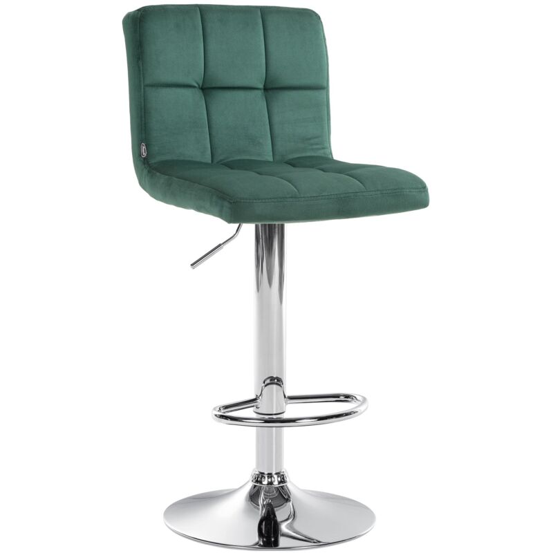 Tabouret de bar chaise haute x 1 avec coutures décoratives carrées assise en velours vert pieds en métal chromé 100005327