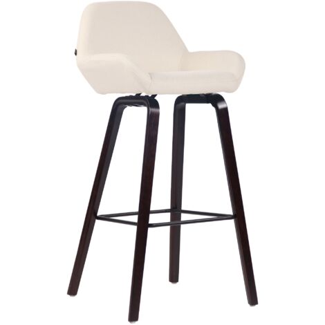 Tabouret de bar chaise haute x 1 avec repose-pieds design moderne en tissu crème pied en bois couleur noyer 100005283