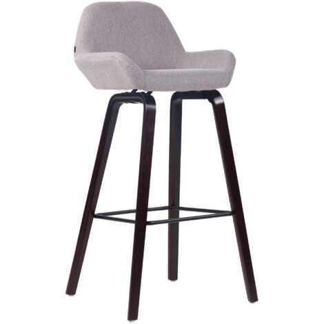 Tabouret de bar chaise haute x 1 avec repose-pieds design moderne en tissu gris pied en bois couleur noyer 100005285
