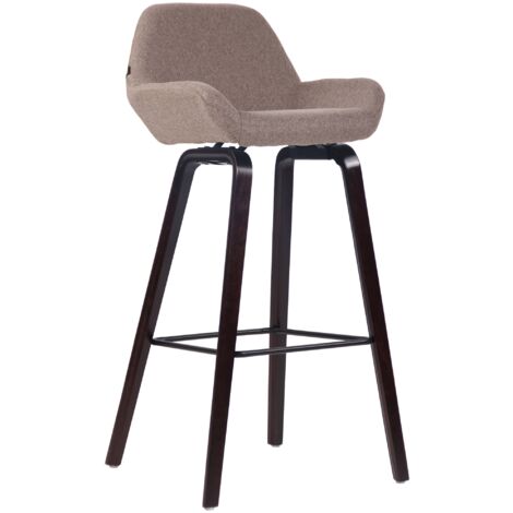 Tabouret de bar chaise haute x 1 avec repose-pieds design moderne en tissu taupe pied en bois couleur noyer 100005286
