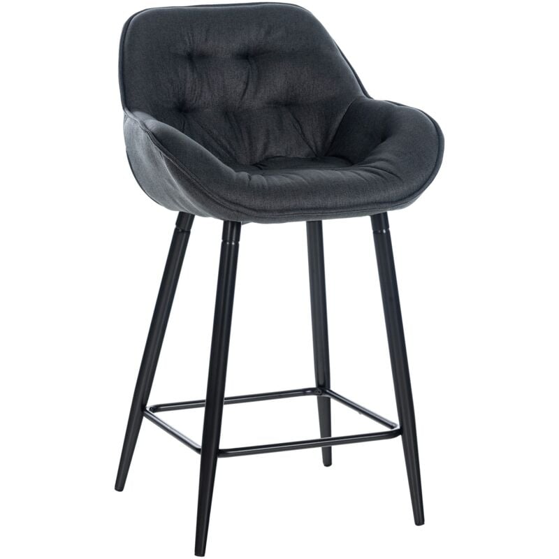 Tabouret de bar chaise haute x1 assise effet capitonnée en tissu gris foncé et métal noir 100004900