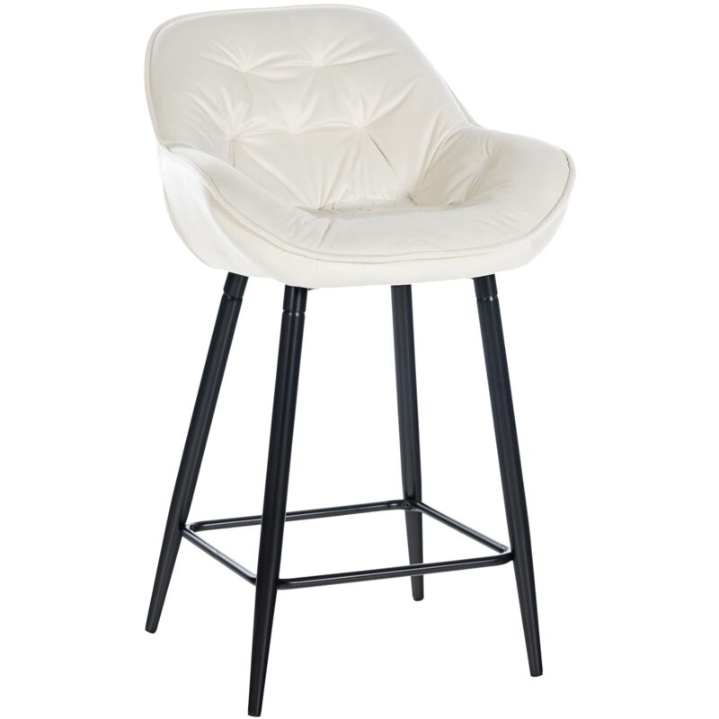 Tabouret de bar chaise haute x1 assise effet capitonnée en velours crème et métal noir 100004890