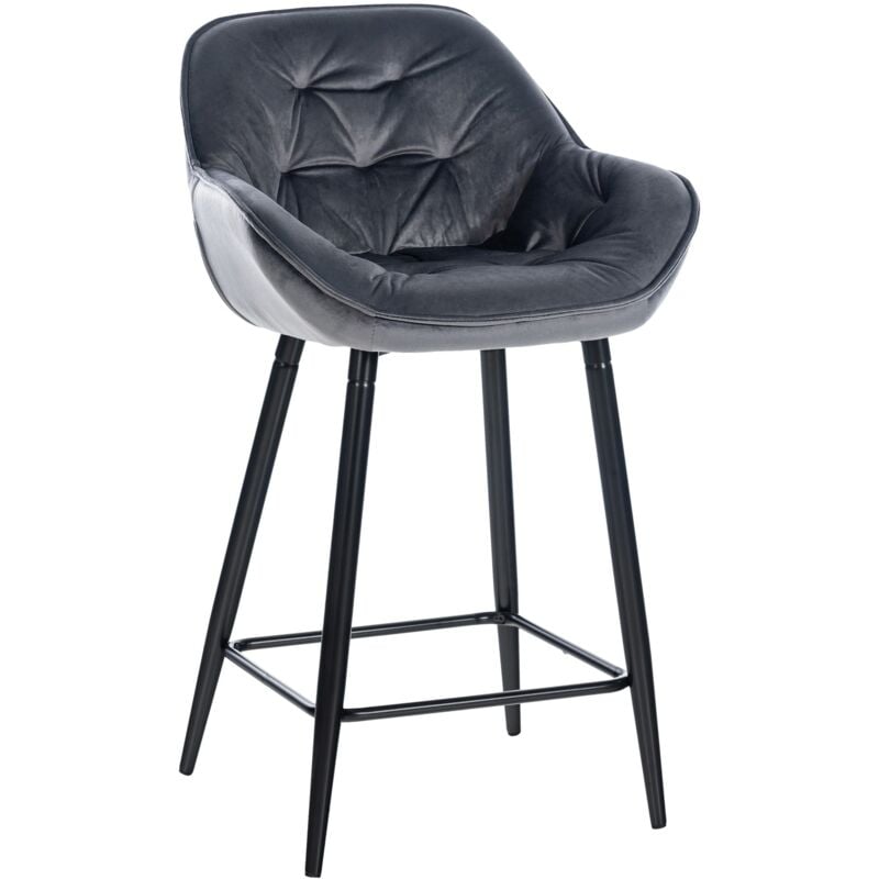Tabouret de bar chaise haute x1 assise effet capitonnée en velours gris foncé et métal noir 100004895