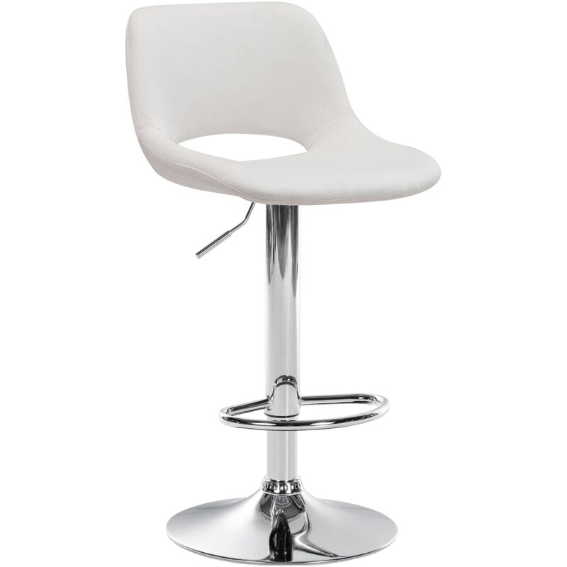 Décoshop26 - Tabouret de bar chaise haute x1 avec repose-pieds en velours crème piètement métallique chromé 100004590