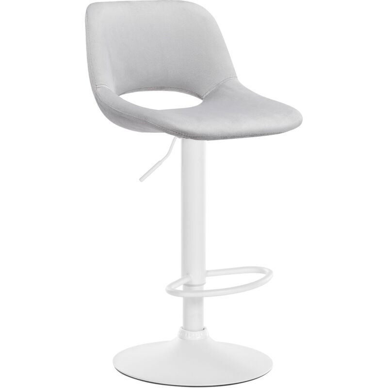 Décoshop26 - Tabouret de bar chaise haute x1 avec repose-pieds en velours gris clair piètement métallique blanc 100004607