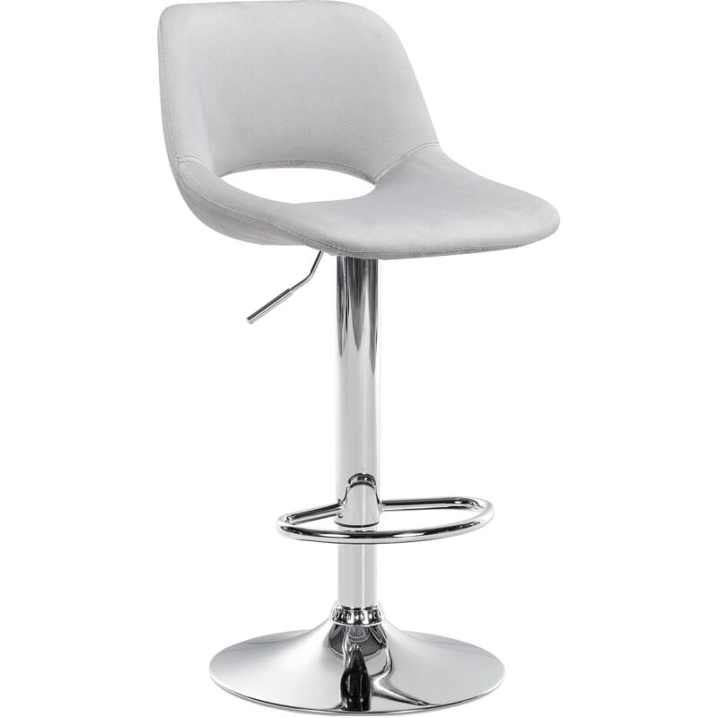 Tabouret de bar chaise haute x1 avec repose-pieds en velours gris clair piètement métallique chromé 100004593