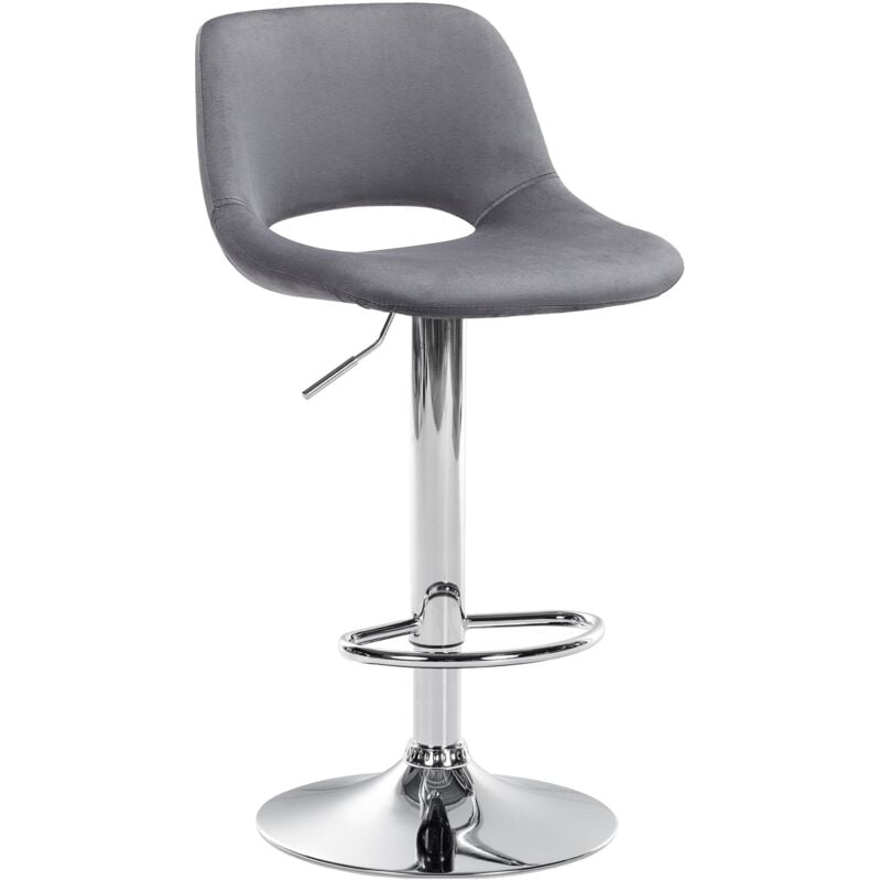Décoshop26 - Tabouret de bar chaise haute x1 avec repose-pieds en velours gris foncé piètement métallique chromé 100004595
