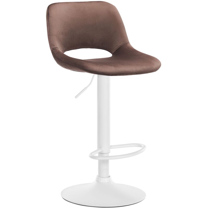 Décoshop26 - Tabouret de bar chaise haute x1 avec repose-pieds en velours marron piètement métallique blanc 100004608