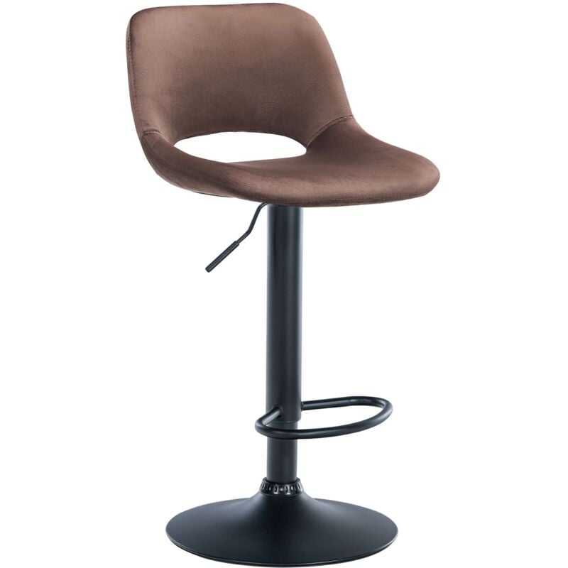 Décoshop26 - Tabouret de bar chaise haute x1 avec repose-pieds en velours marron piètement métallique noir 100004601