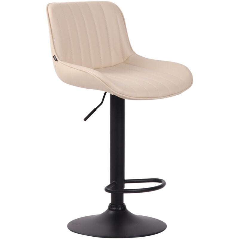 Décoshop26 - Tabouret de bar chaise haute x1 en pvc crème coutures verticales support en métal noir 100005099