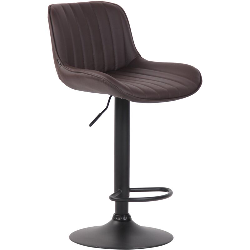 Tabouret de bar chaise haute x1 en pvc marron coutures verticales support en métal noir 100005098