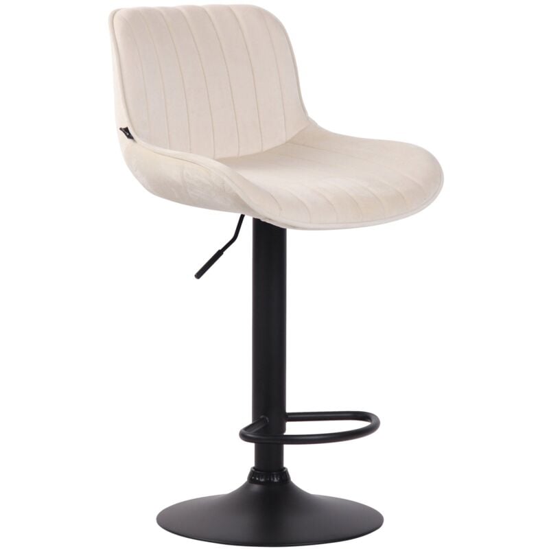 Tabouret de bar chaise haute x1 en velours crème coutures verticales support en métal noir 100005111