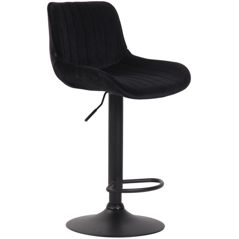 Tabouret de bar chaise haute x1 en velours noir coutures verticales support en métal noir 100005114