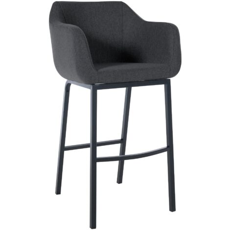 Tabouret de bar chaise haute x1 recouvert de feutrine gris avec piètement à quatre pieds en métal noir 100005235