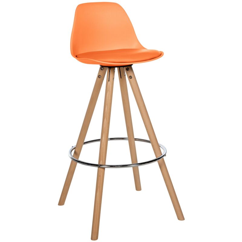 Décoshop26 - Tabouret de bar chaise haute x1 repose-pieds style scandinave en plastique et pvc orange structure en bois clair rond 100004621