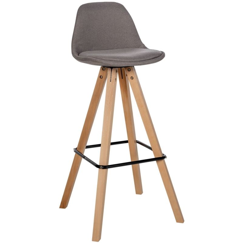 Tabouret de bar chaise haute x1 repose-pieds style scandinave en tissu taupe structure en bois clair carré 100004639