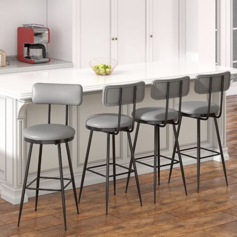 Tabouret de bar, chaises à capitonné avec assise et dossier en cuir PU, cadre métallique chaises à manger - Gris, lot de 4
