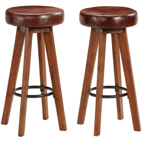 Tabouret de bar cuir marron et acacia massif clair Ival - Lot de 2