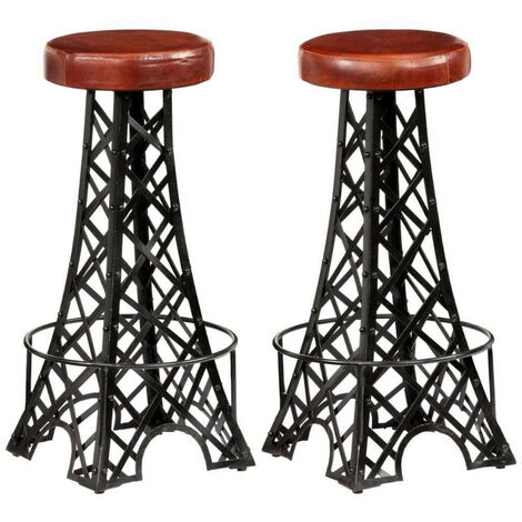 Tabouret de bar cuir marron et pieds métal noir Eishi - Lot de 2