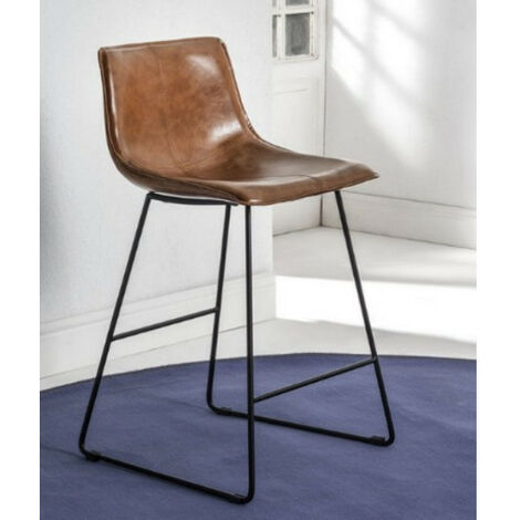 Tabouret de bar cuir marron vieilli et pieds métal noir Kintale - Lot de 4