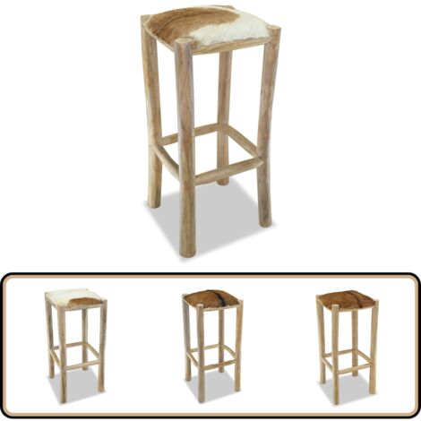 Tabouret de bar Cuir véritable et bois de teck solide - Tabouret De Bar - Chaise De Bar - Tabouret De Comptoir - Mobilier De Cuisine - Décoration Intérieure