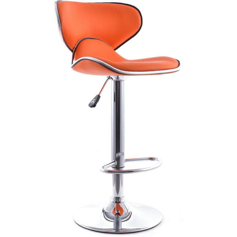Tabouret de Bar Curved Back Pivotant - Réglable en Hauteur Orange - Chrome, Faux cuir, Metal Tabouret de Bar Curved Back Pivotant - Réglable en Hauteur Orange - Chrome, Faux cuir, Metal