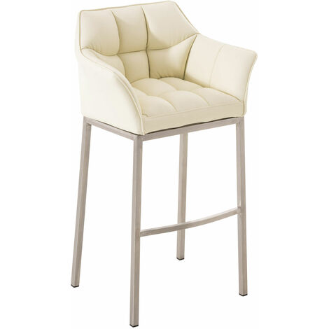 Tabouret de bar Damaso en similicuir avec piétement quatre pieds Crème Acier inoxydable