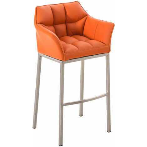Tabouret de bar Damaso en similicuir avec piétement quatre pieds Orange Acier inoxydable