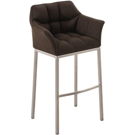 Tabouret de bar Damaso en tissu avec cadre à quatre pieds Marron Acier inoxydable
