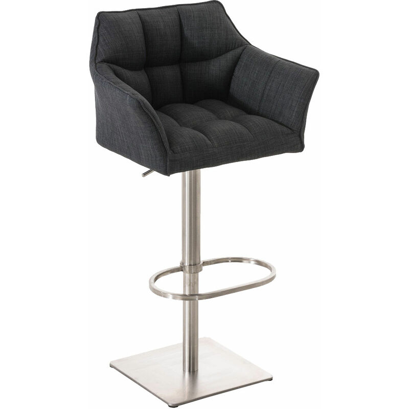 CLP - Tabouret de bar Damaso en Tissu Gris foncé Acier inoxydable