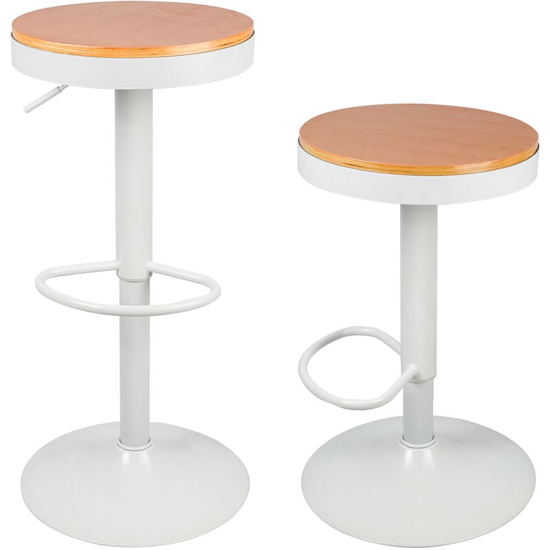 Sifree - Tabourets de Bar en Bois Blanc, Pivotant 360° et Hauteur Réglable 55-75cm Siège Confortable, avec Repose-Pied Chaise Haute, pour Bar