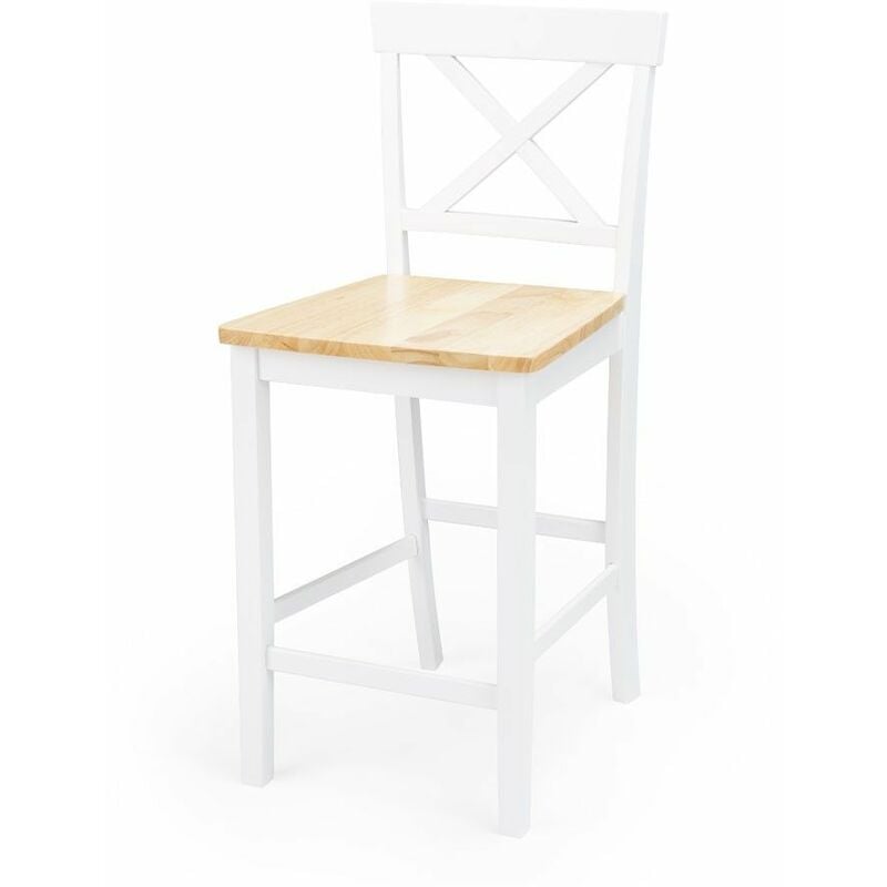 Fanmuebles - Tabouret de bar de cuisine haut en bois laqué blanc et chêne