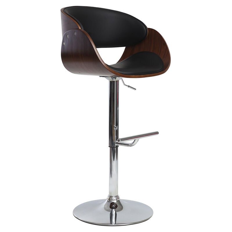 Miliboo - Tabouret de bar design réglable noir et bois foncé bent