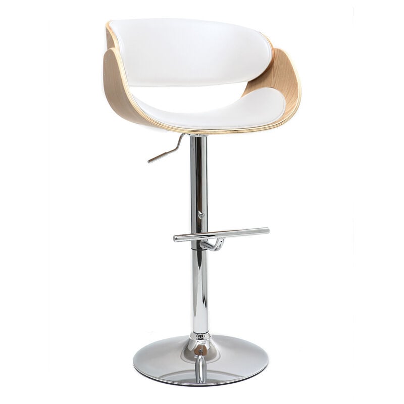 Miliboo - Tabouret de bar design réglable blanc et bois clair bent