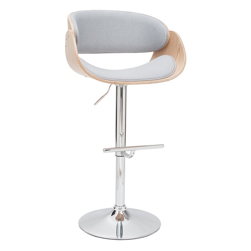 Miliboo - Tabouret de bar design réglable en tissu gris clair et bois clair bent