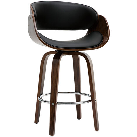 Tabouret de bar pivotant bois 65 cm BENT - Noyer / noir
